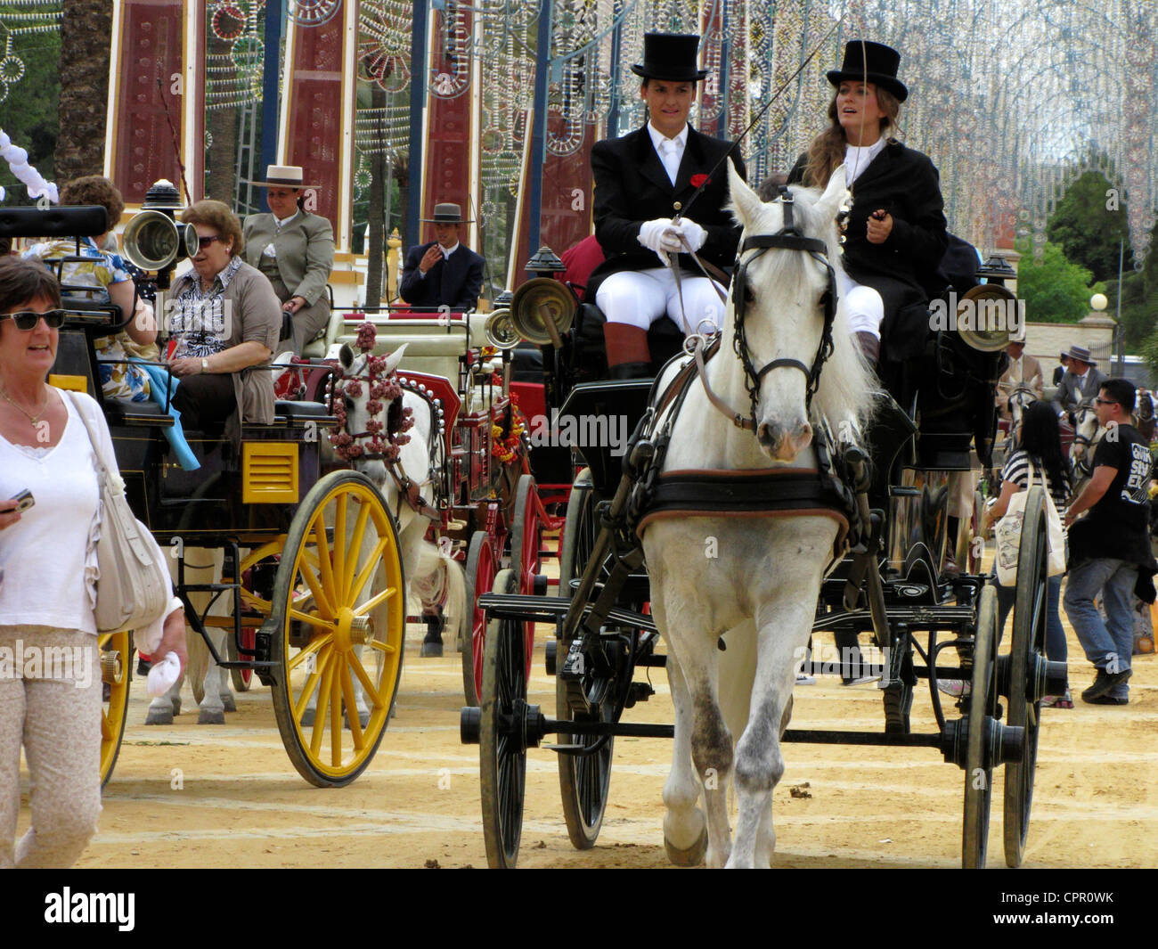 Spain Andalusia Jerez de la Frontera May Horse Fair Feria Caballo cart parade Stock Photo