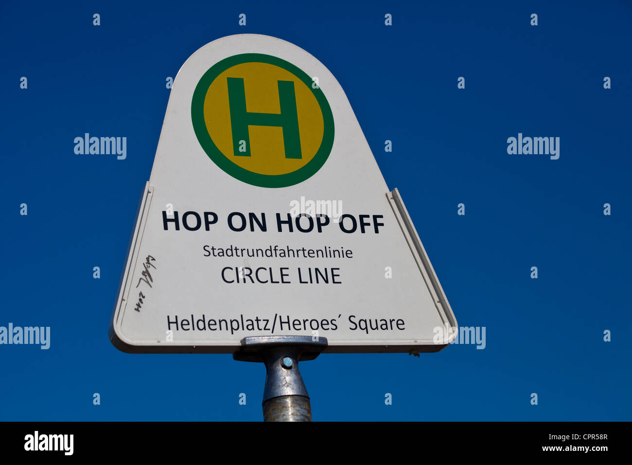 Hop On Hop Off Bust Stop in Heroes Square Stock Photo - Alamy