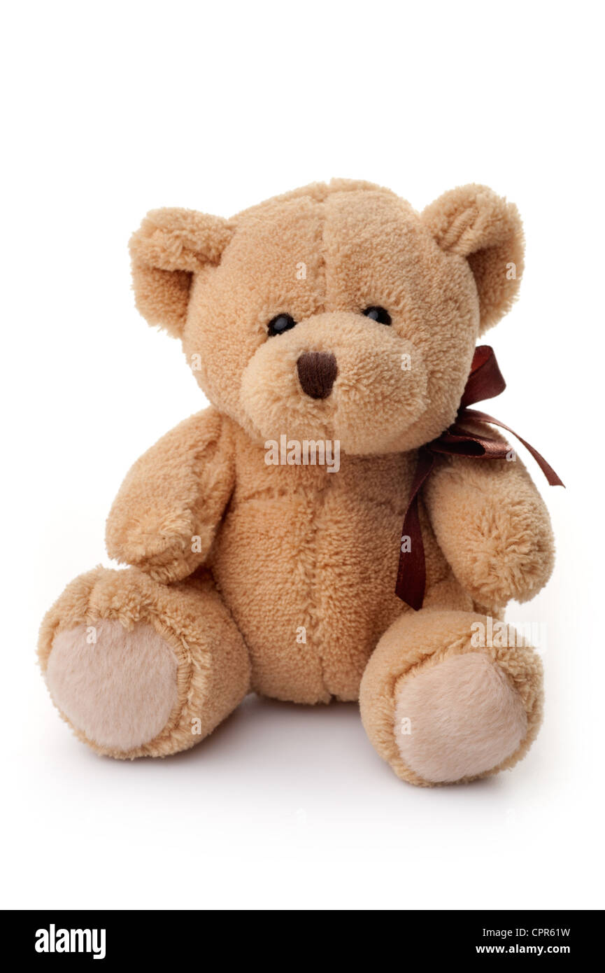 Small teddy bear, sitting, isolated on white background Stock Photo