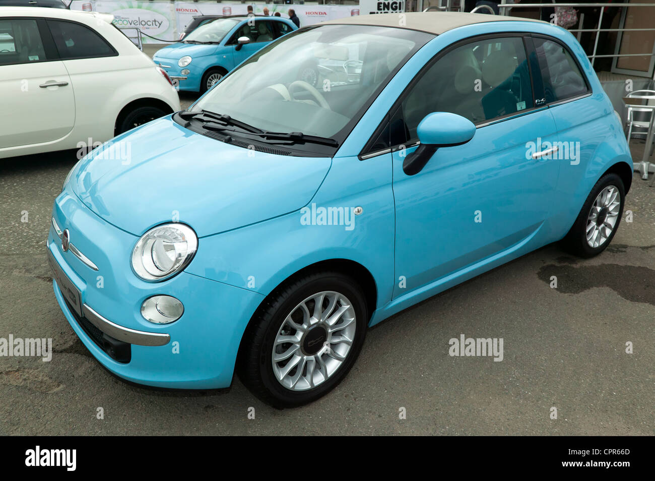 Side view of the Fiat 500 Twin Air on display at ecovelocity 2011 Stock Photo