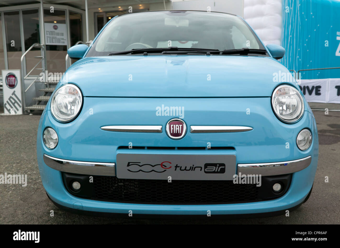 Front view of the Fiat 500 Twin Air on display at ecovelocity 2011 Stock Photo