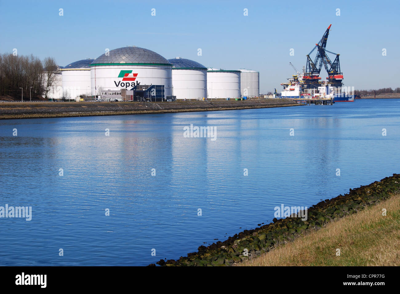 Vopak tank terminals for storage of petrochemicals and fuels, Europoort, Rotterdam, Netherlands Stock Photo