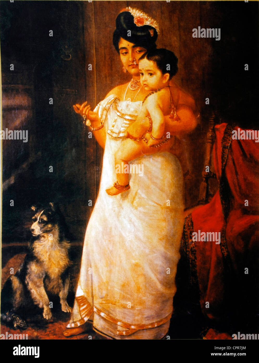Raja Ravi Varma painting - There Comes Papa Stock Photo