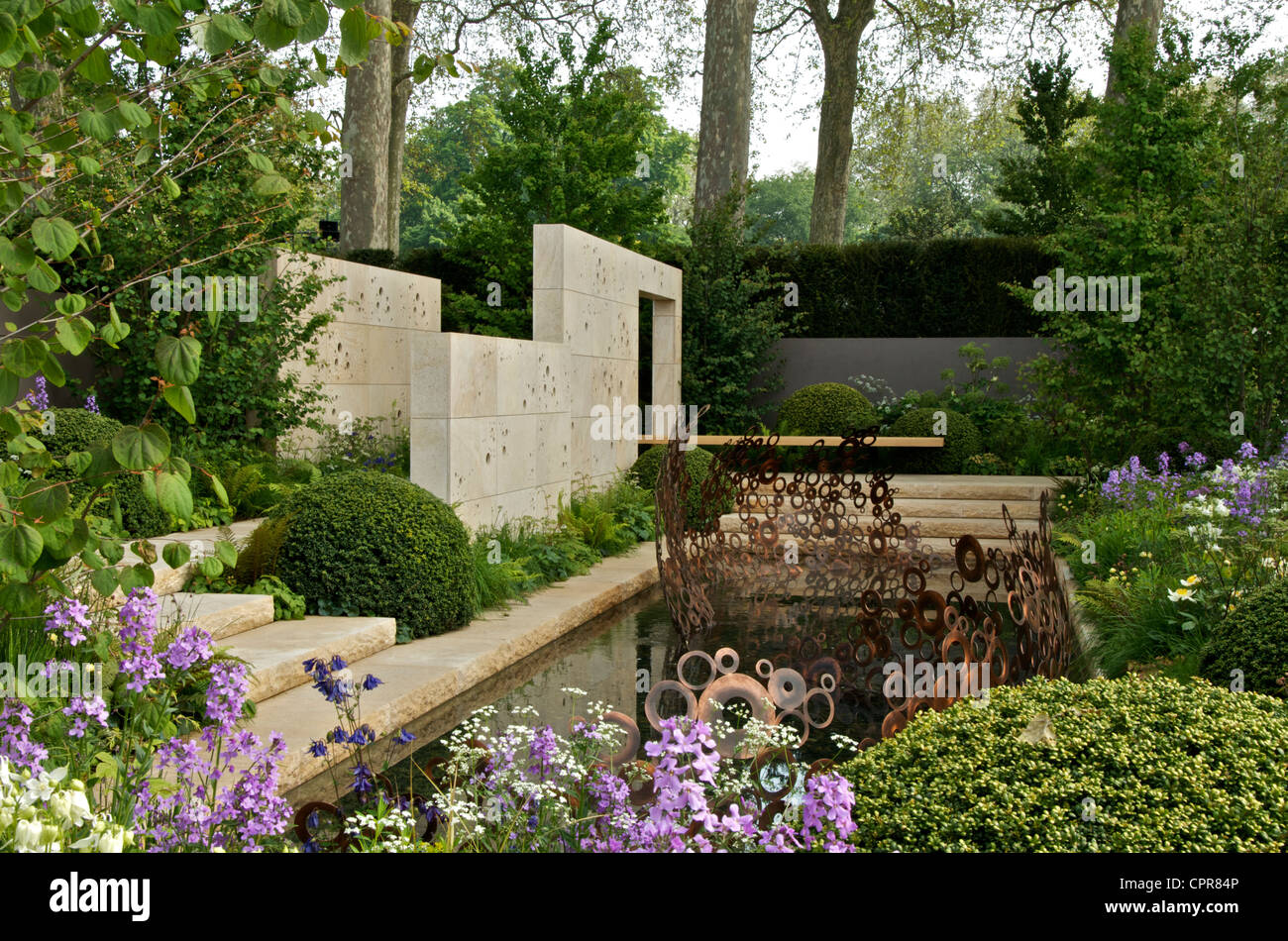 a view of the gold medal winning m&g garden at rhs chelsea flower