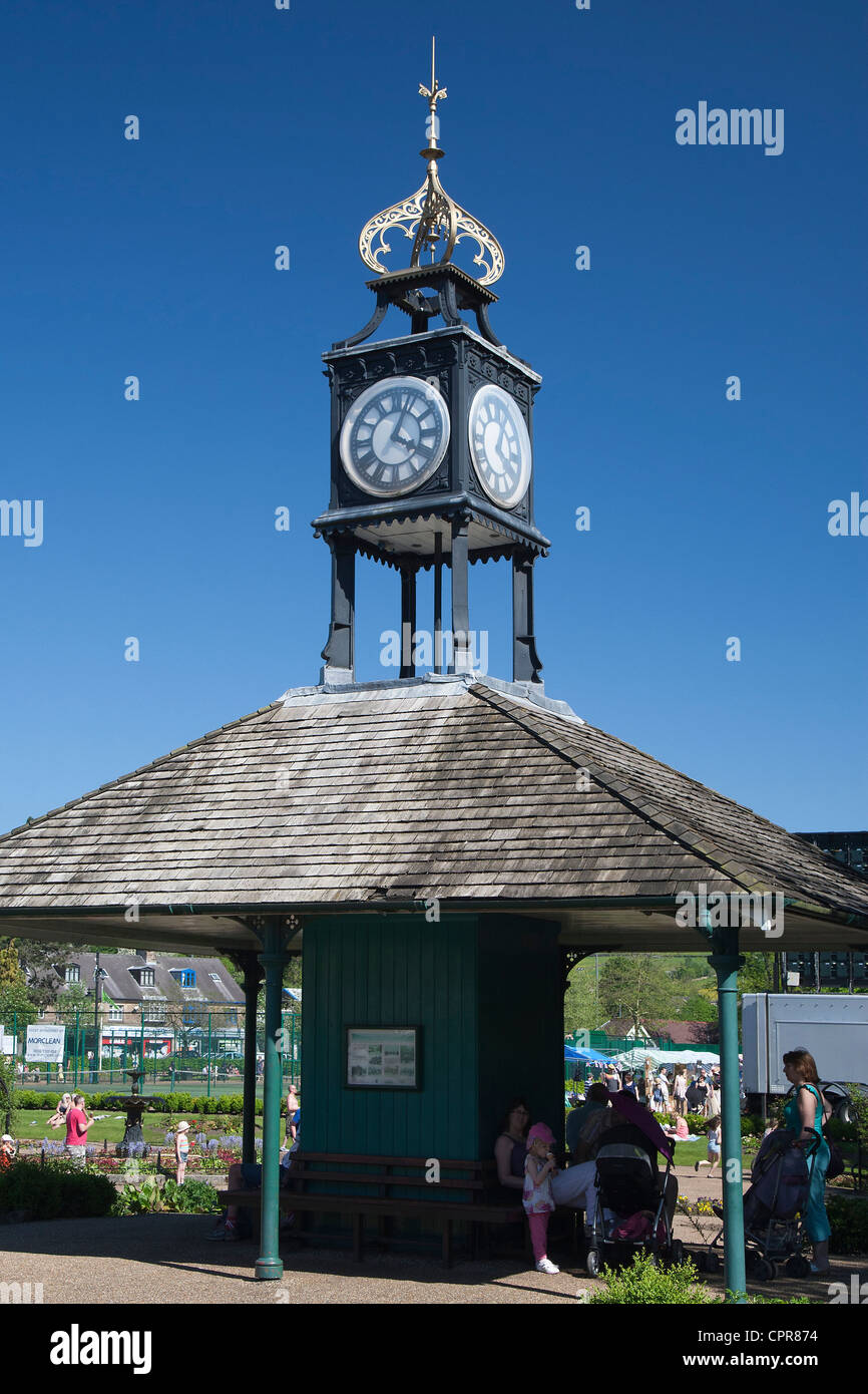 Clock Tower in Hall Leys Park, Matlock, Derbyshire, England, UK Stock Photo