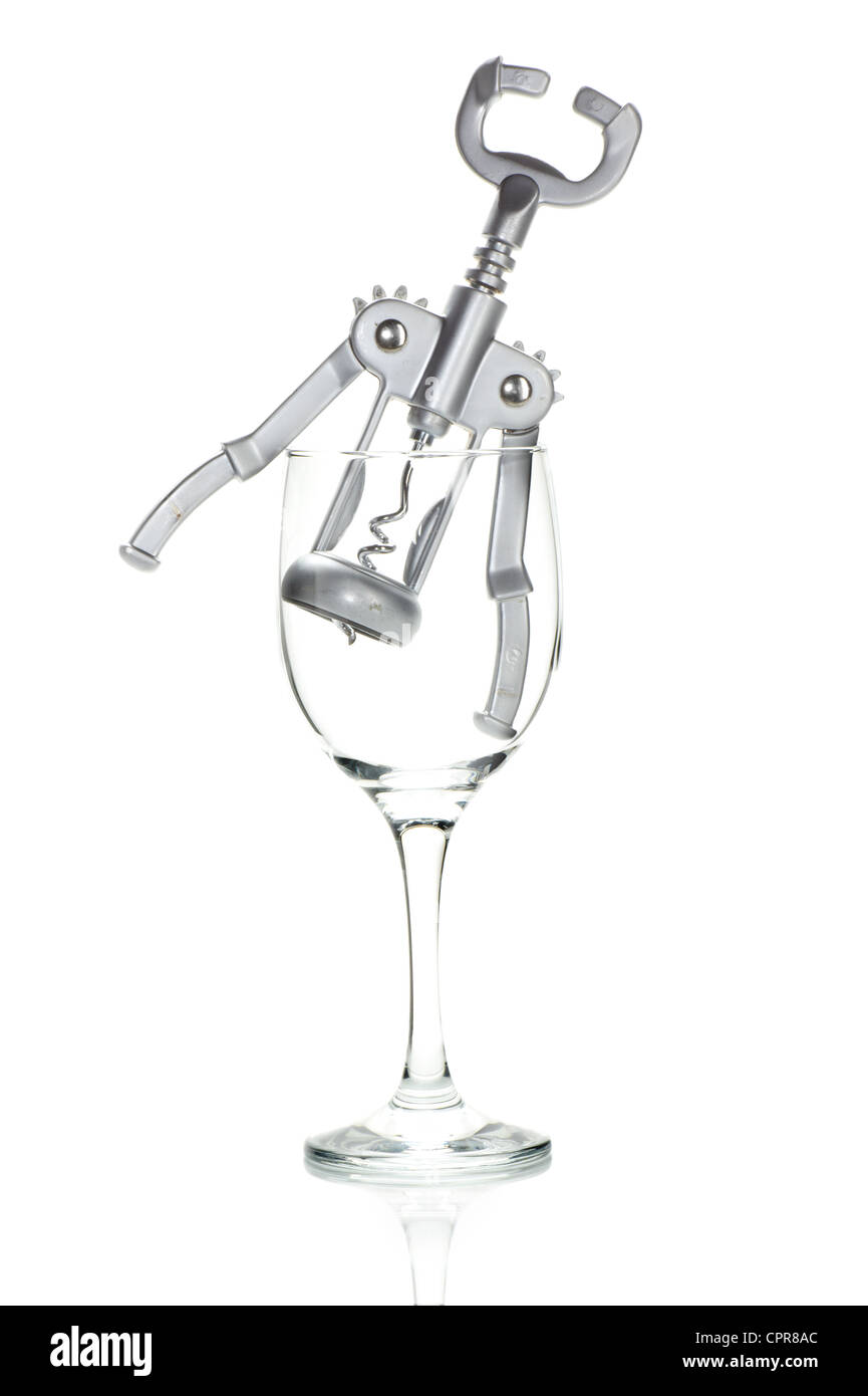 corkscrew and wine glass Stock Photo Alamy