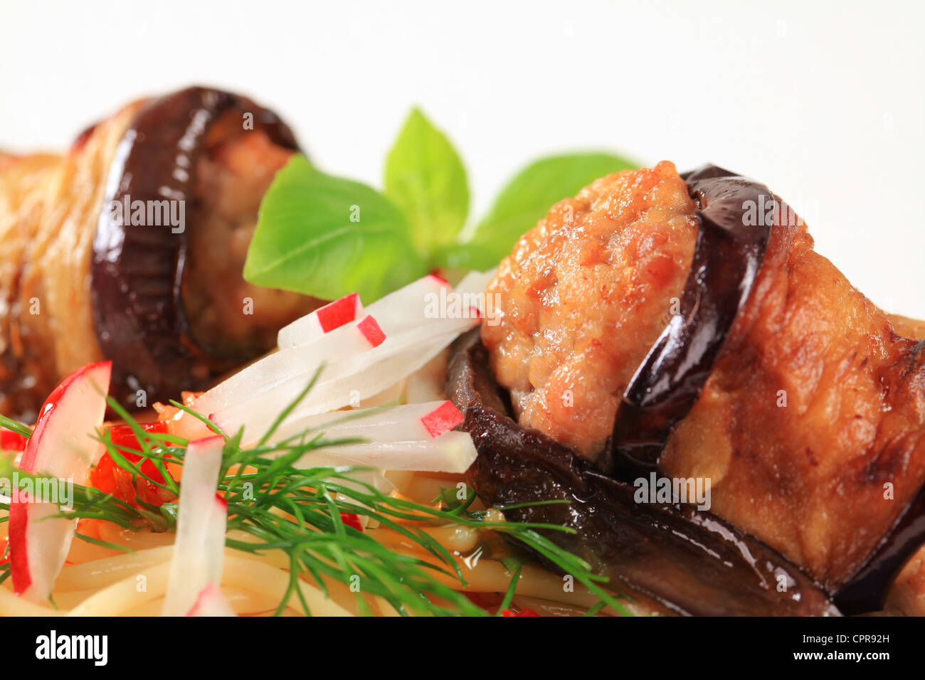 Appetizer Meatballs wrapped in slices of eggplant Stock Photo Alamy