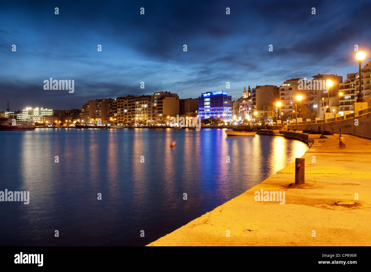 Night view of Sliema, near Valletta, Malta Stock Photo