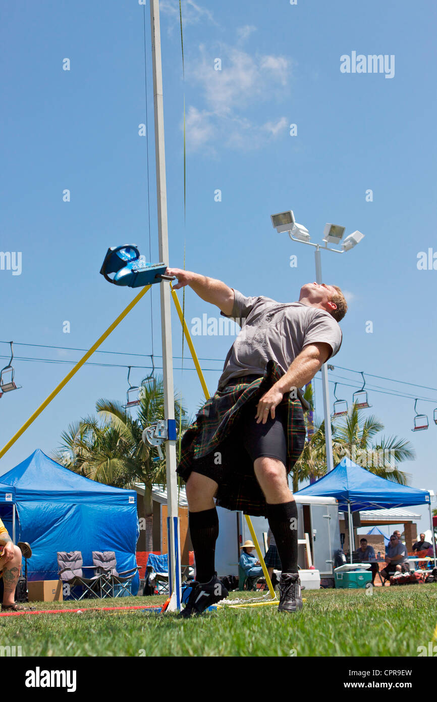 Athletes in kilts throwing the anvil at the American Scottish Festival