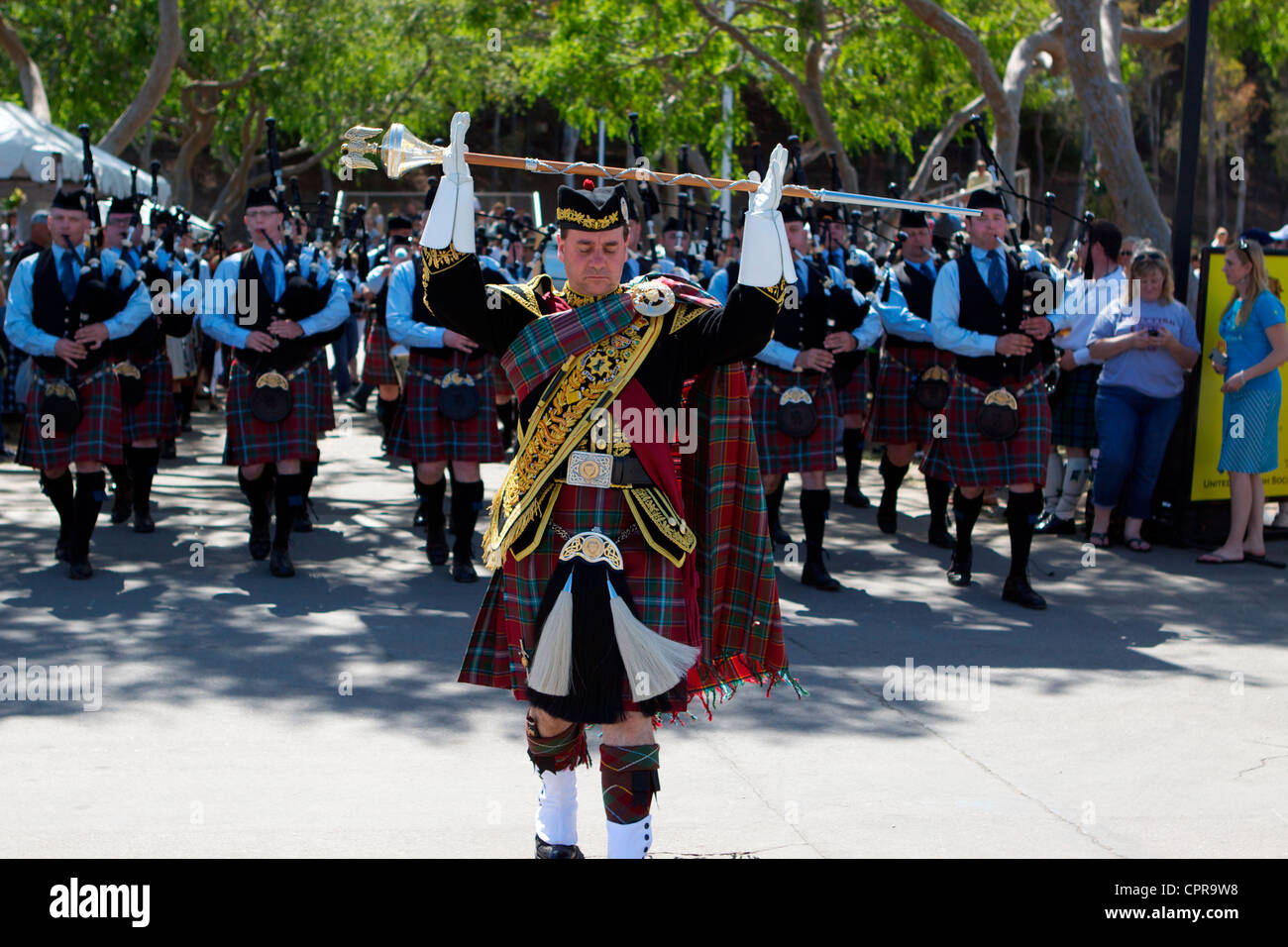 Pipers marching at the American Scottish Festival Costa Mesa California