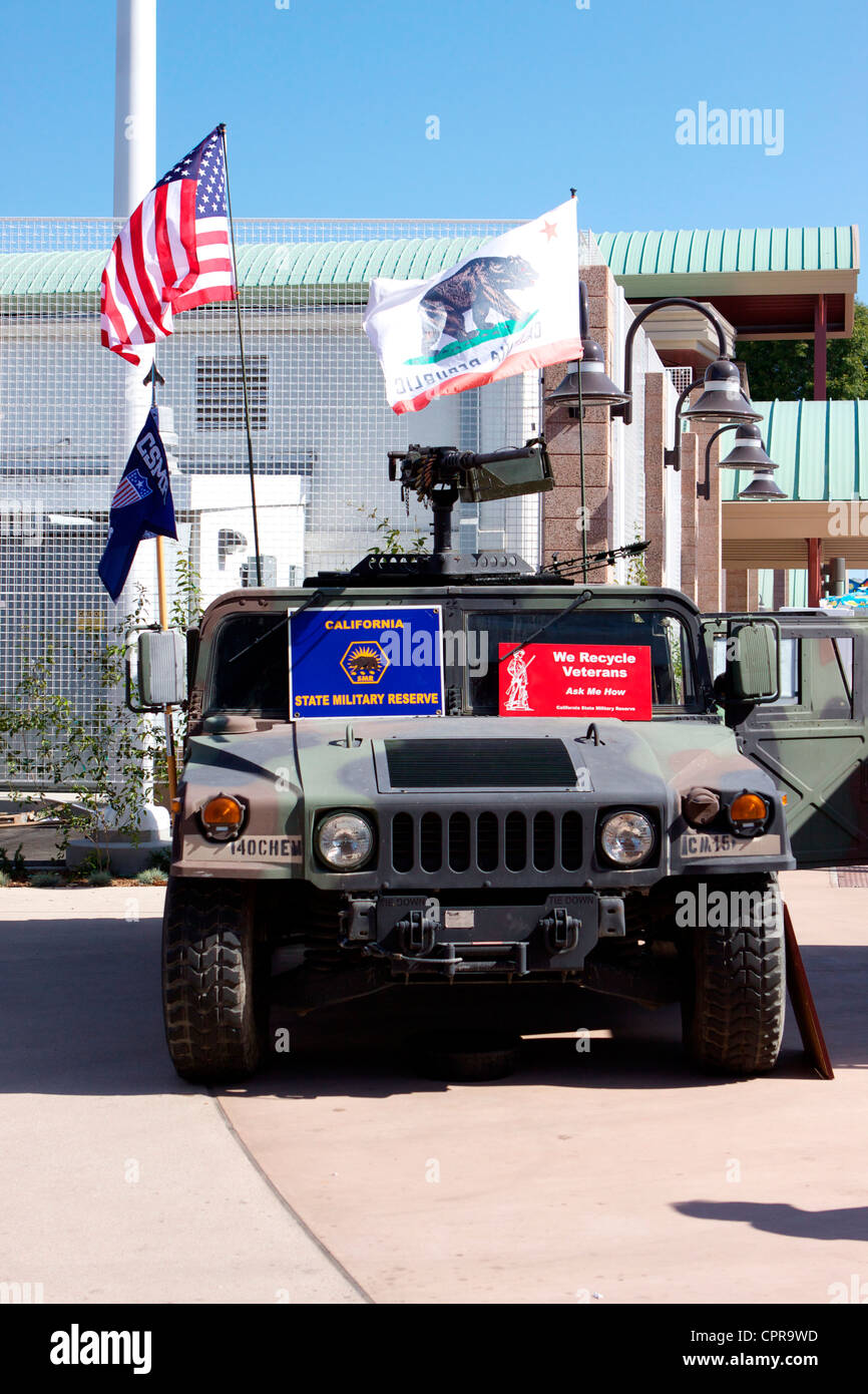California State Military Reserve  humvee vehicle  at the Scottish Festival Orange County Fairgrounds Costa Mesa, California. Stock Photo