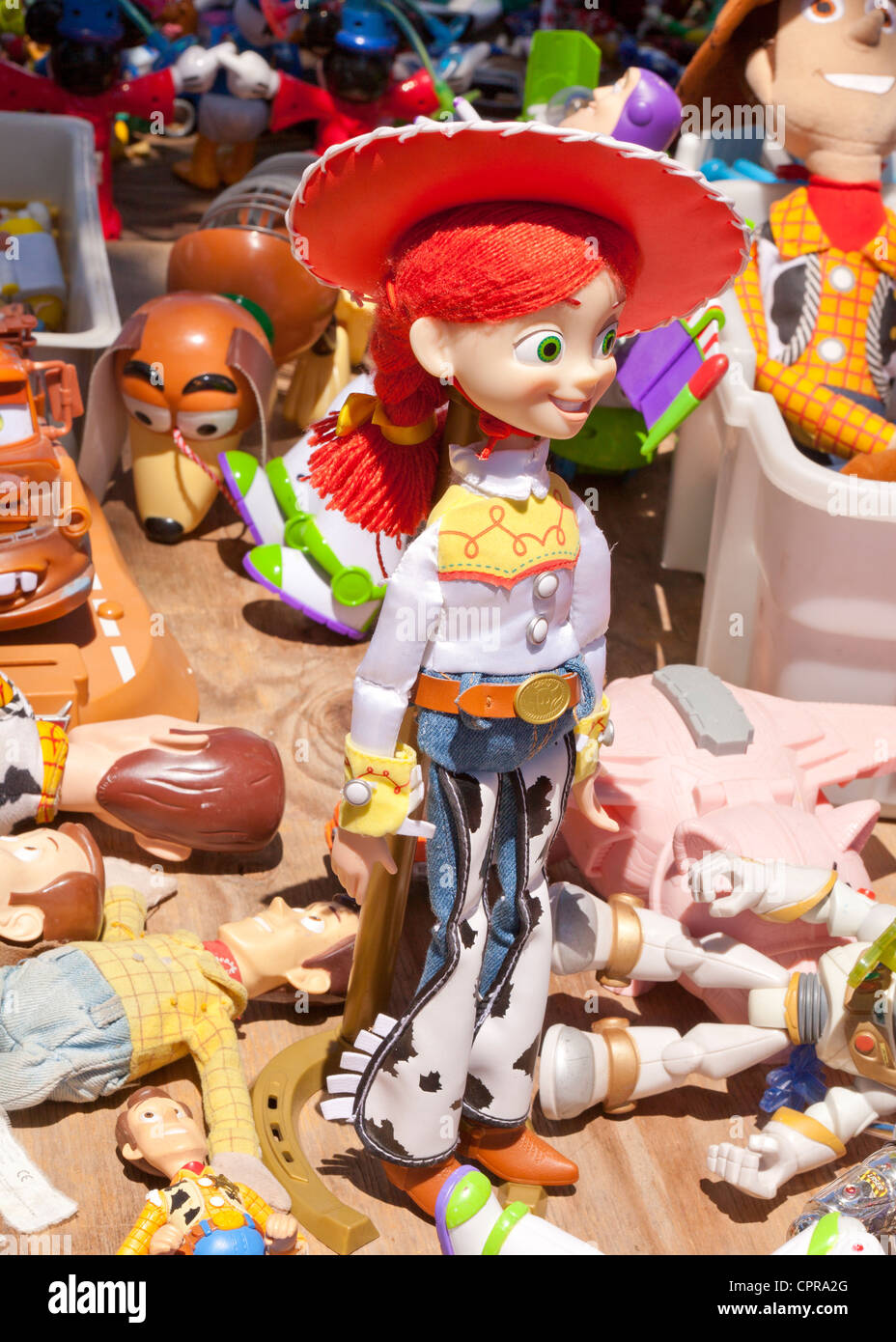 Used toy display at a flea market Stock Photo