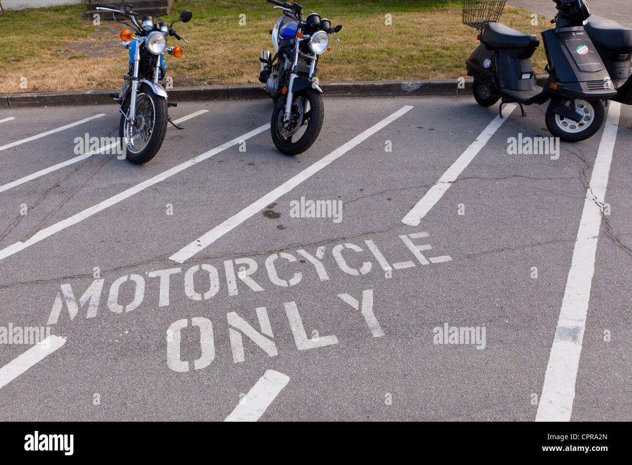 Motorcycle parking only sign Stock Photo