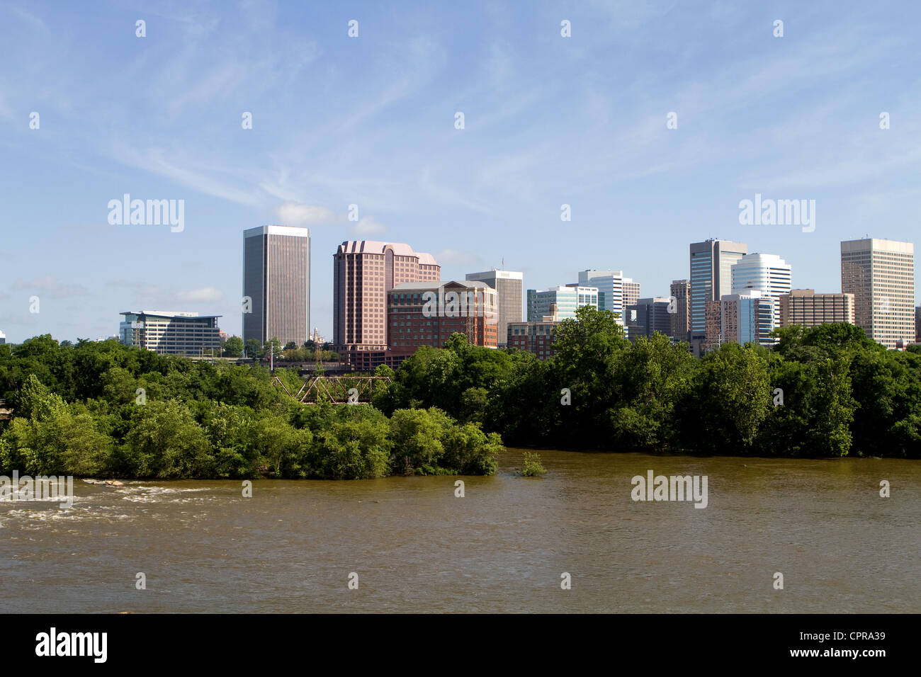 Skyline of Richmond, Virginia viewed from across the James River. Stock Photo