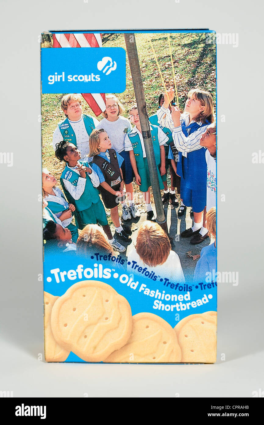 A box of Trefoils Girl Scout cookies.  Stock Photo