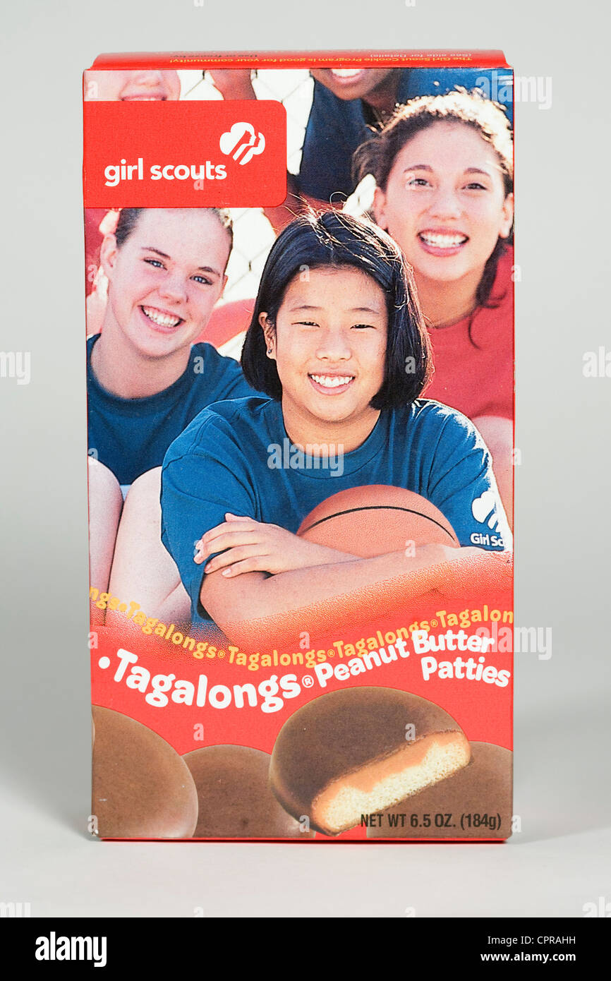 A box of Tagalongs Girl Scout cookies.  Stock Photo