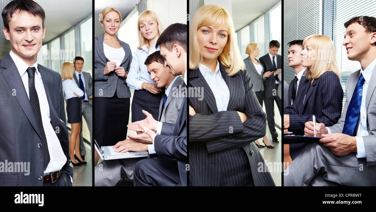 Collage of businesspeople working in group and business leaders Stock ...