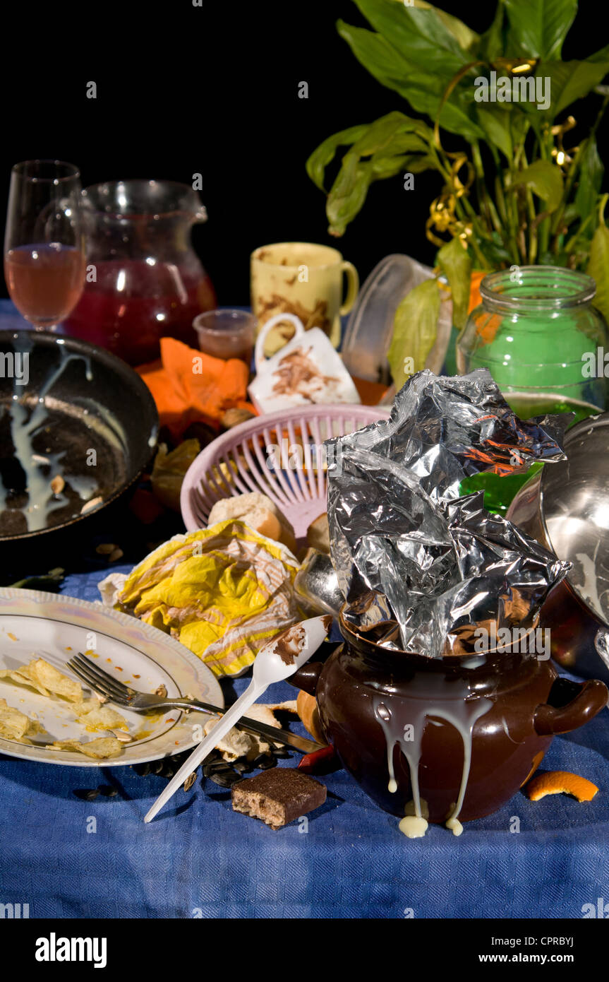 pile of dirty dishes are not washed Stock Photo