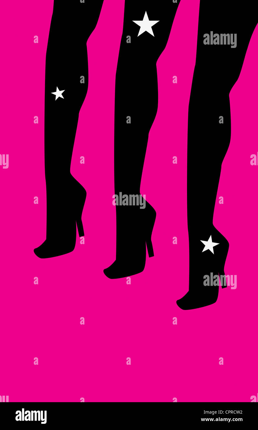 Silhouettes of three female legs with stars. Stock Photo