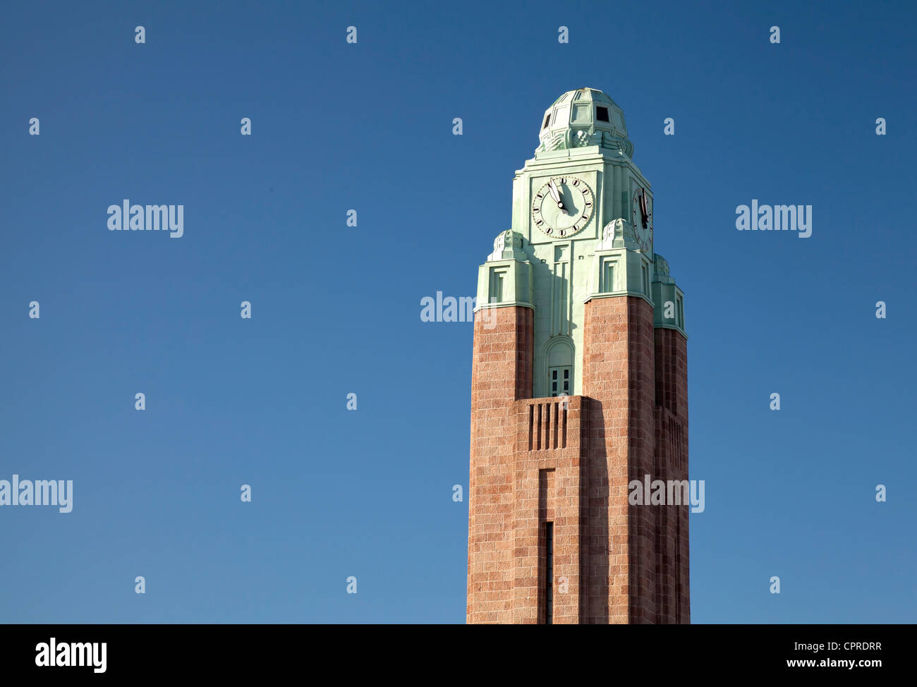 Clock tower of Helsinki central railway station. Finland Stock Photo