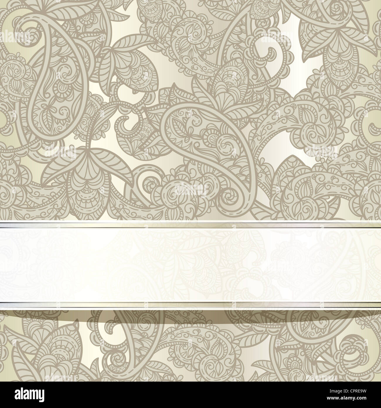 seamless paisley background with frame for your text Stock Photo