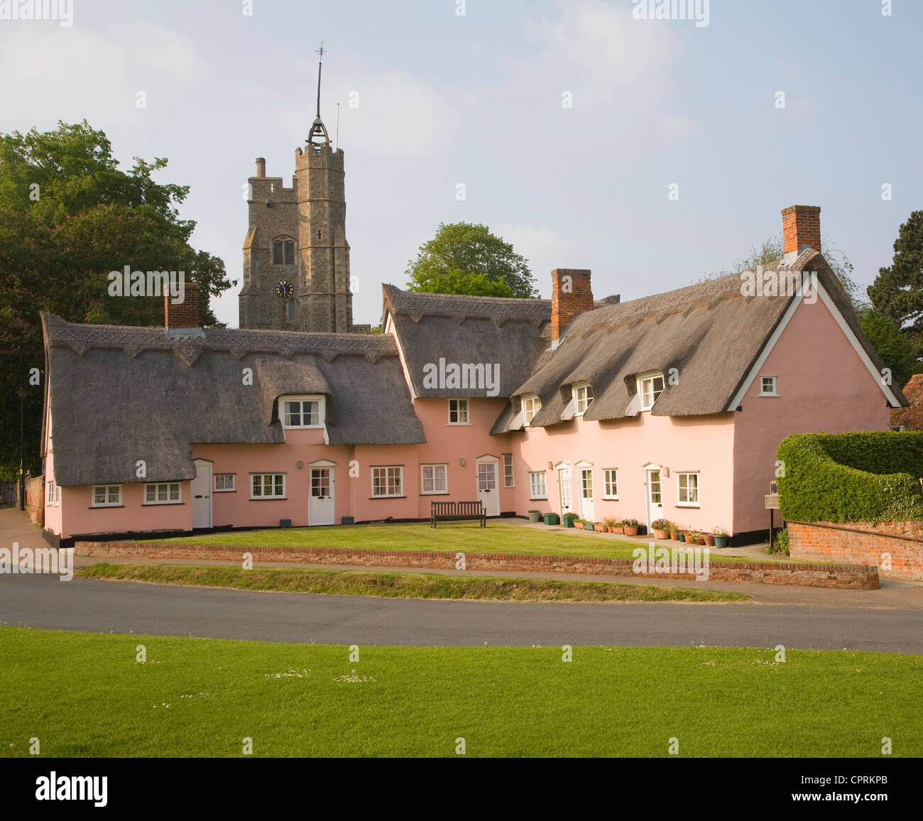 Famous pretty pink cottages Cavendish Suffolk England Stock Photo Alamy
