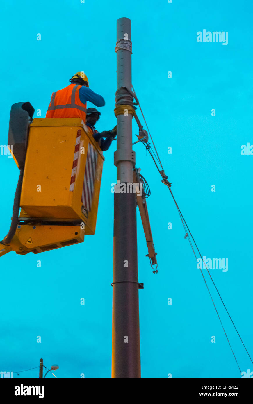 Paris, France, Construction Workers, Working on Electrical Wire