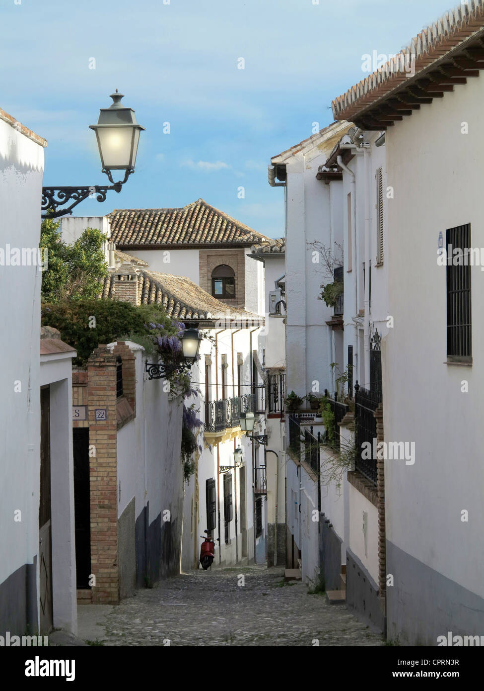 Street scene of historical Albayzin district Granada Spain Stock Photo
