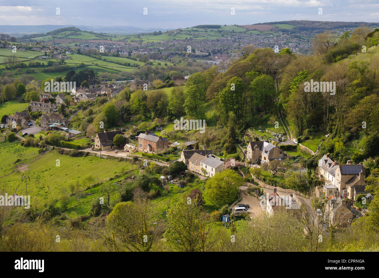 View over Kingscourt from Rodborough Common, Stroud, Gloucestershire, Cotswolds Stock Photo