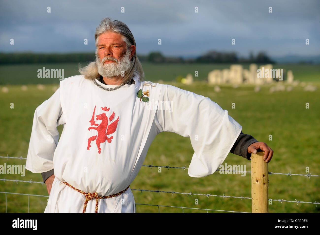 The Druid Arthur Pendragon who lives in a caravan near to Stonehenge as a vigil at the ancient Wiltshire site Uk 2009 Stock Photo