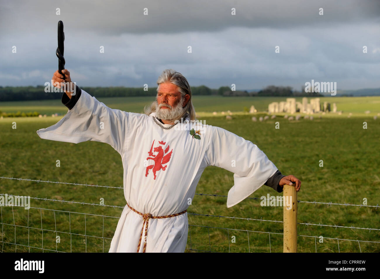 The Druid Arthur Pendragon who lives in a caravan near to Stonehenge as a vigil at the ancient Wiltshire site Uk 2009 Stock Photo
