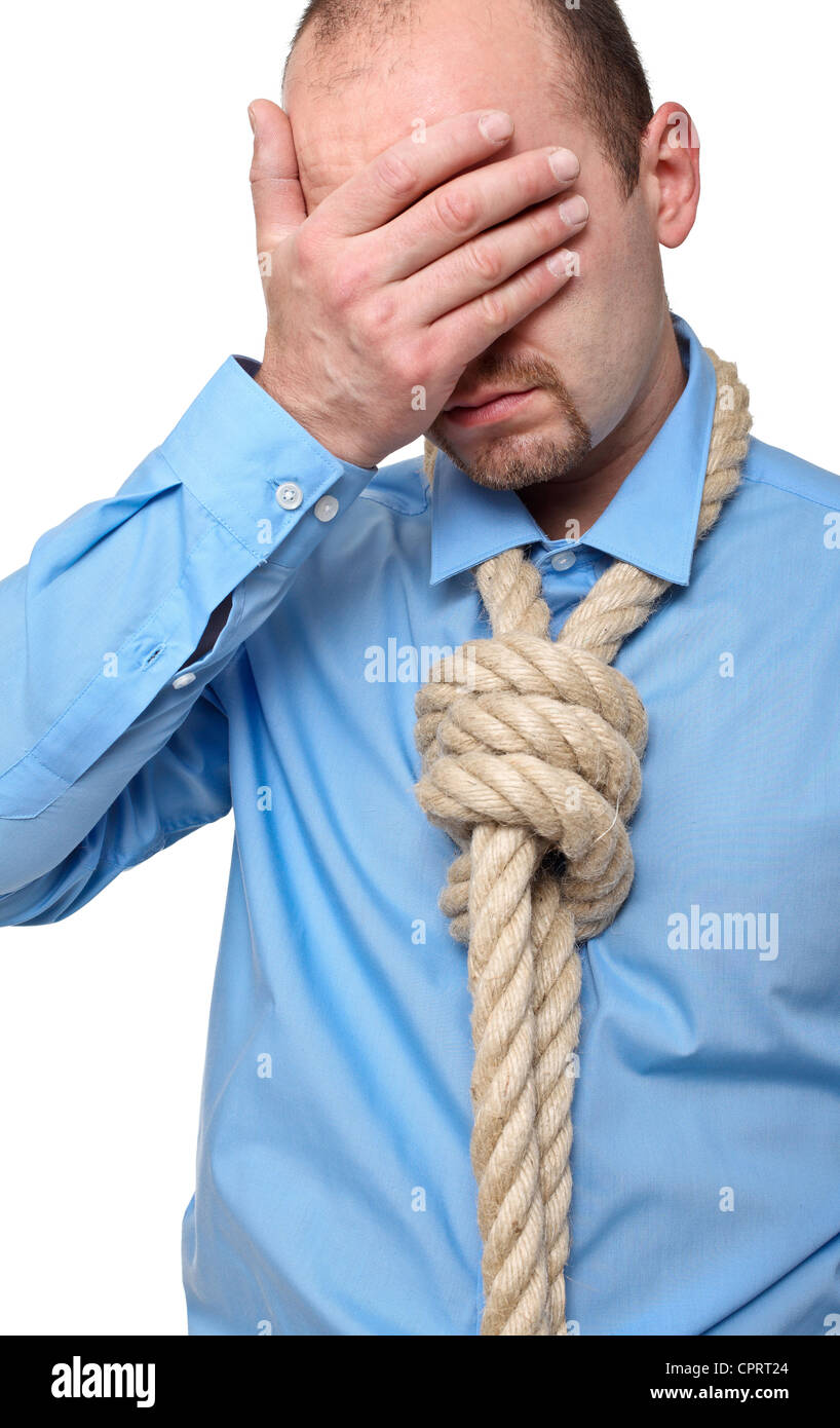 portrait of man with loop tie on white Stock Photo