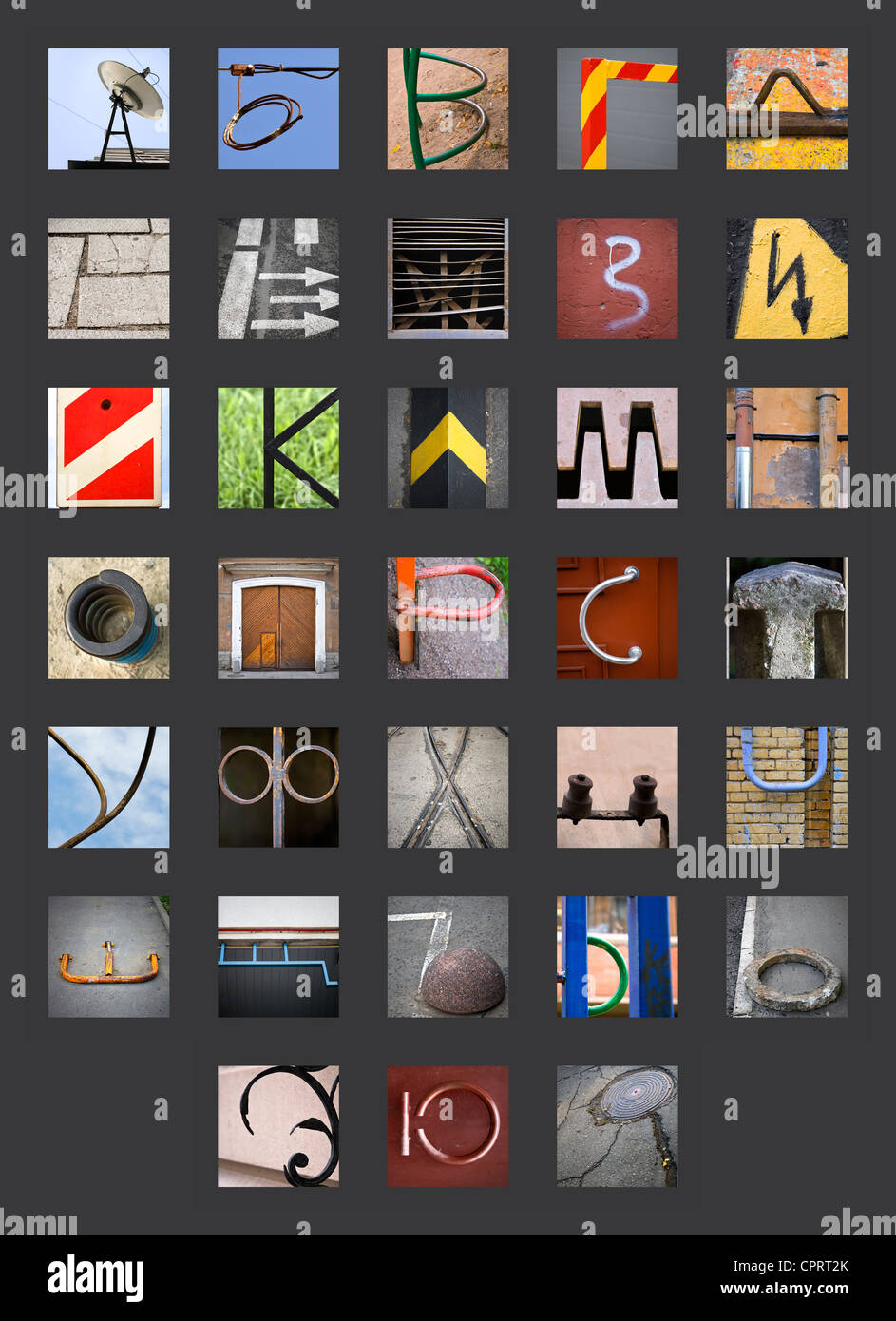 Uncommon abstract urban fragments with full Cyrillic Russian alphabet Stock Photo