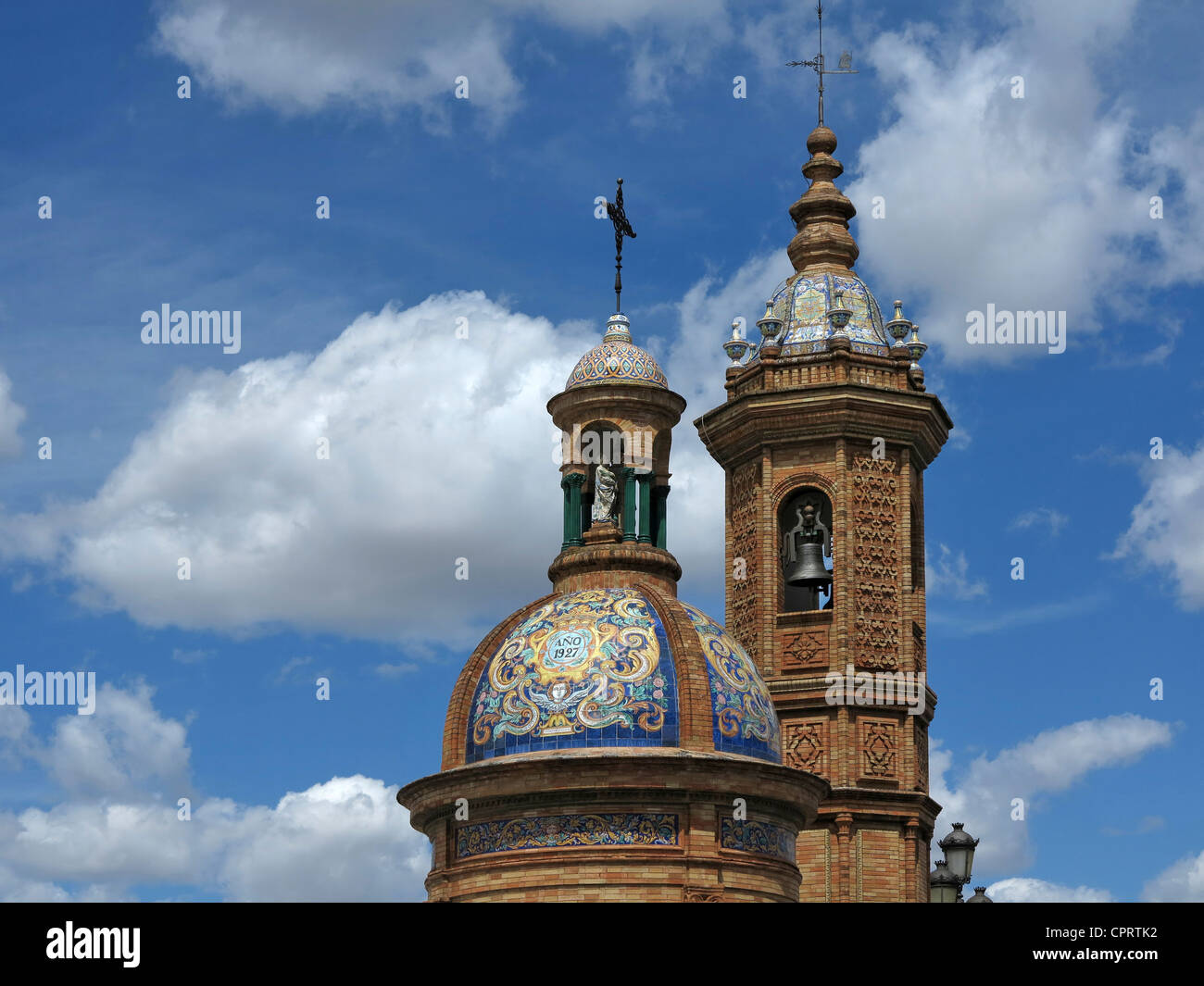Bell towers over the entrance to the Castillo de San Jorge Seville Andalusia Spain Stock Photo