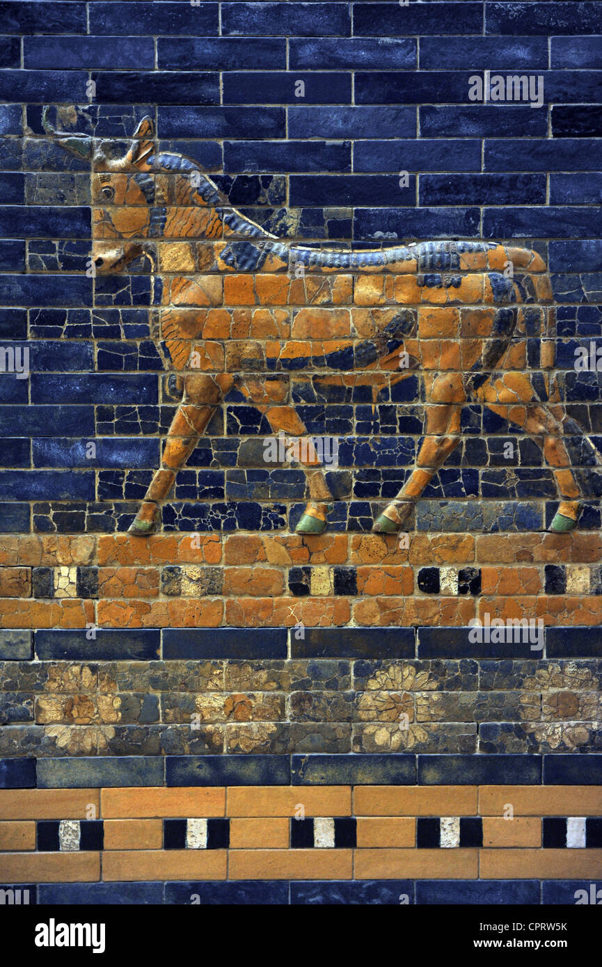 Mesopotamian art. Neo-Babylonian. Ishtar Gate. An aurochs. Pergamon Museum. Berlin. Germany. Stock Photo