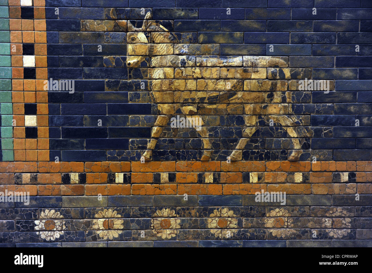 Mesopotamian art. Neo-Babylonian. Ishtar Gate. An aurochs. Pergamon Museum. Berlin. Germany. Stock Photo