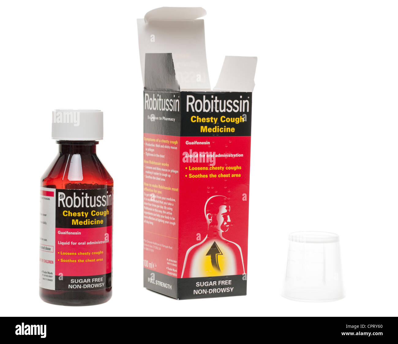 Bottle of Robitussin cough medicine mixture Stock Photo