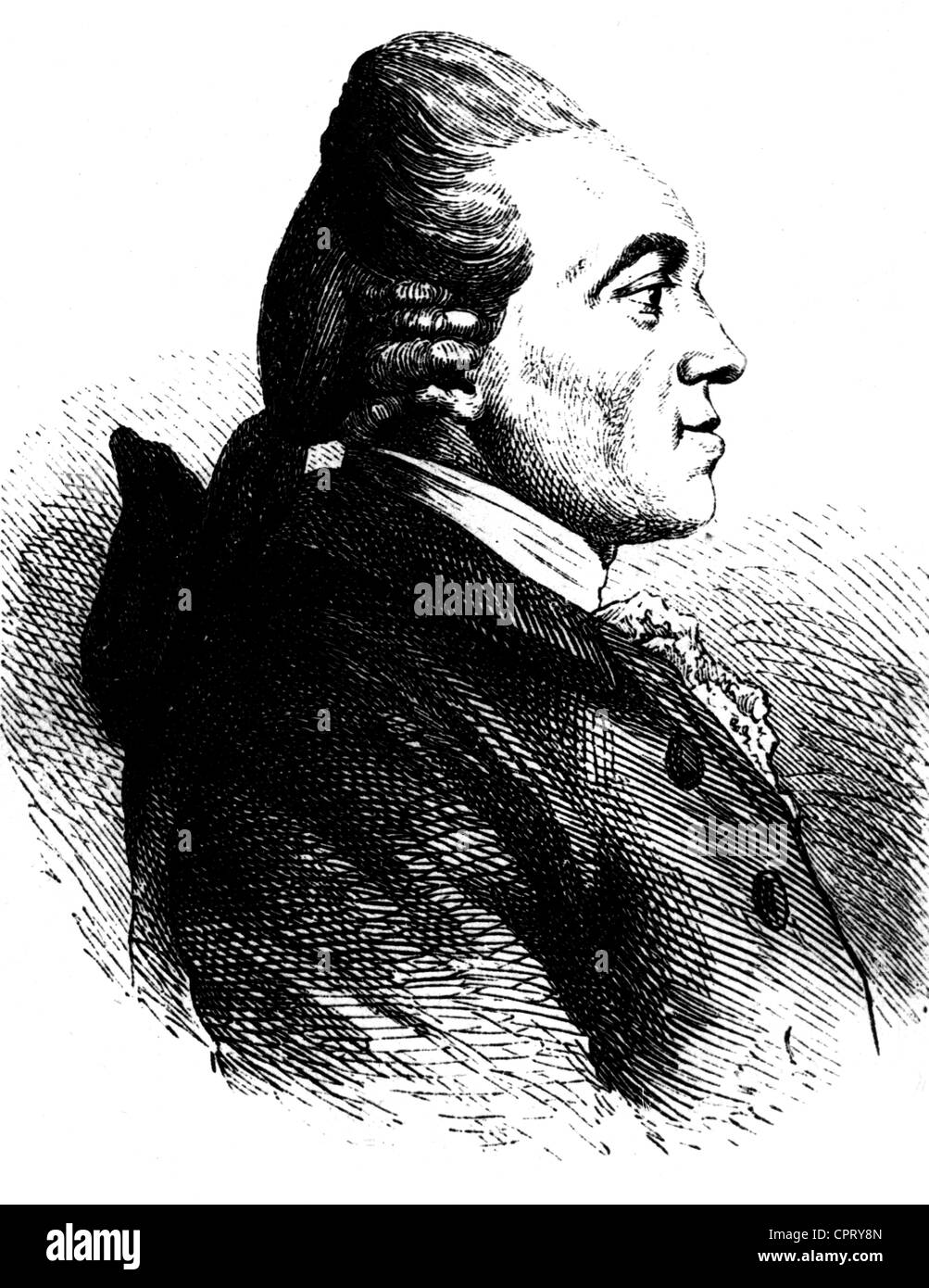 Nicolai, Christoph Friedrich, 18.3.1733 - 8.1.1811, German bookseller, author / writer, portrait, wood engraving, before 1883, Stock Photo
