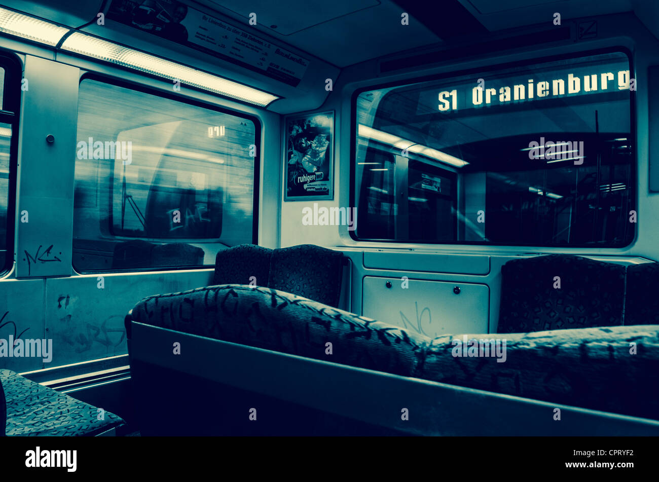 Interior of commuter train car Stock Photo Alamy