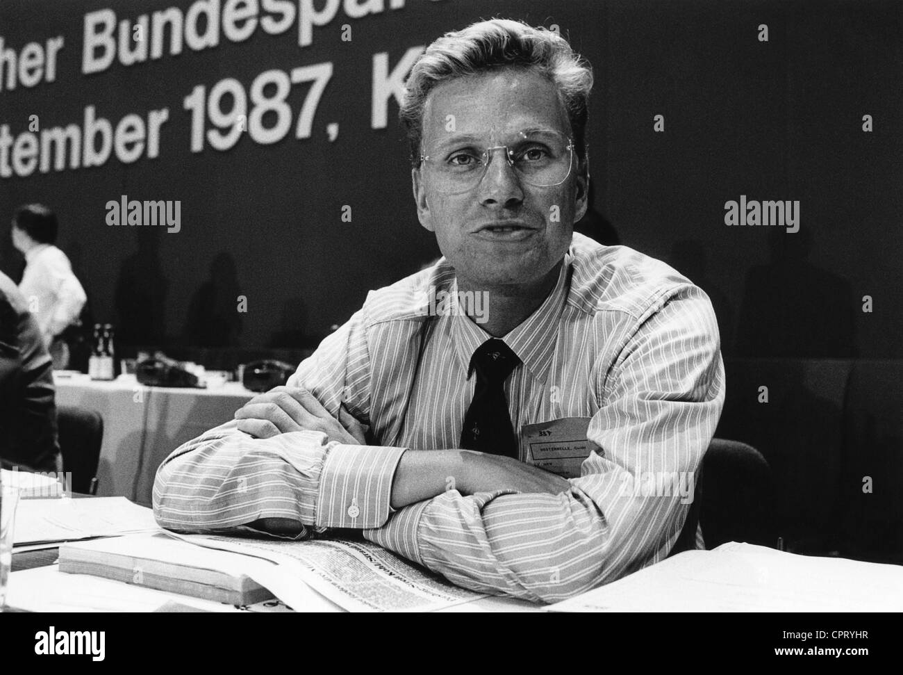 Westerwelle, Guido, 27.12.1961 - 18.3.2016, German politician (Free Democratic Party, FDP), half length, as Chairman of the Young Liberals, at the FDP federal party convent, Kiel, 5./6.9.1987, Stock Photo