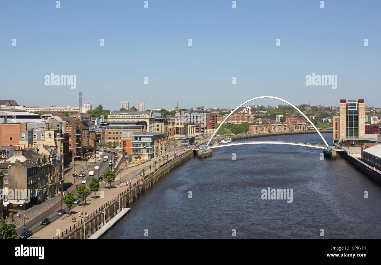Tyneside, North East England, UK 25th May 2012 - view from Tyne (High Level) Bridge with Newcaste Quayside on LHS Stock Photo