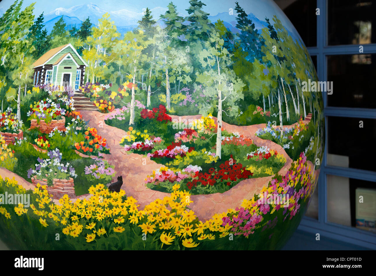 Art Piece 'Betty Ford Alpine Gardens - Vail' Artist Cheryl St. John - Vail Village, Vail, Colorado USA Stock Photo