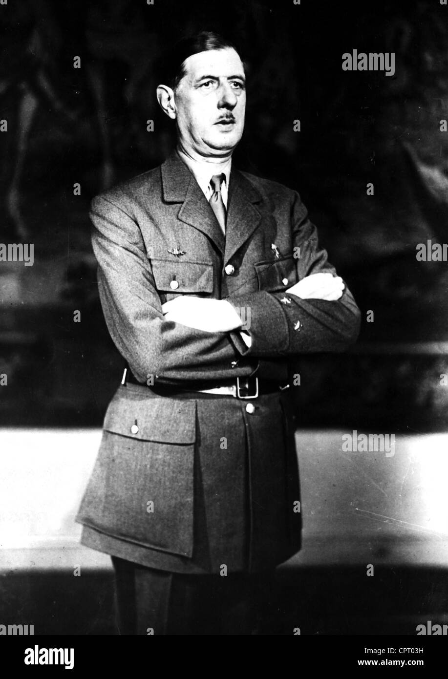 Gaulle, Charles de, 22.11.1890 - 9.11.1970, French general and politician, half length, 1940s, Stock Photo