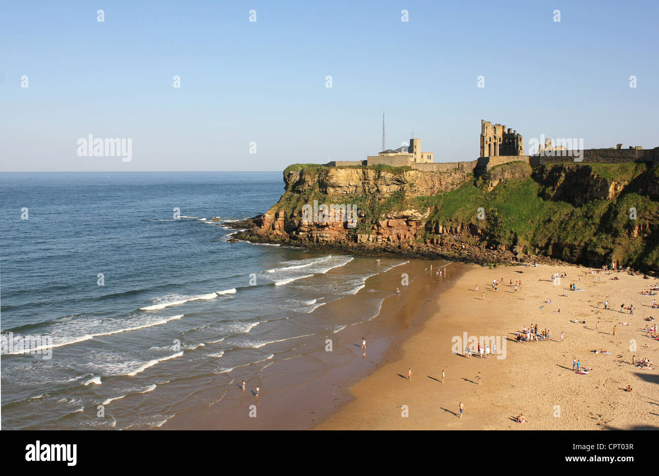 Tyneside, North East England, UK 25th May 2012 - Tynemouth view over beach towards the Spanish Battery headland and Priory. Stock Photo