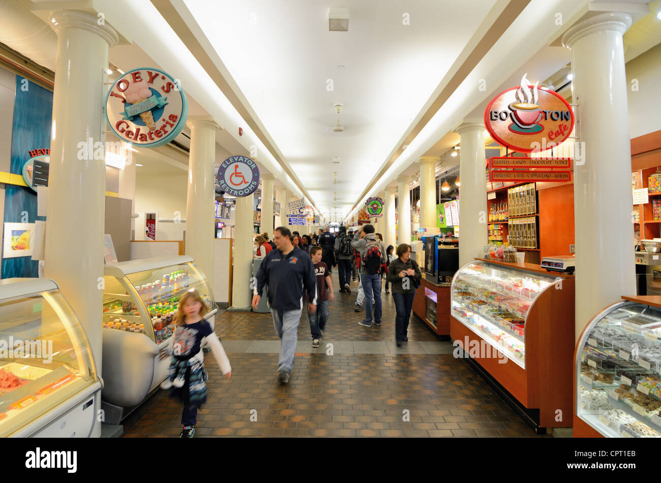 Quincy Market interior shops in Boston, Massachusetts, USA. Stock Photo