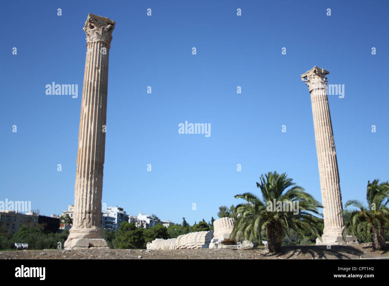 Two columns from The Temple of Zeus Olympia. Stock Photo