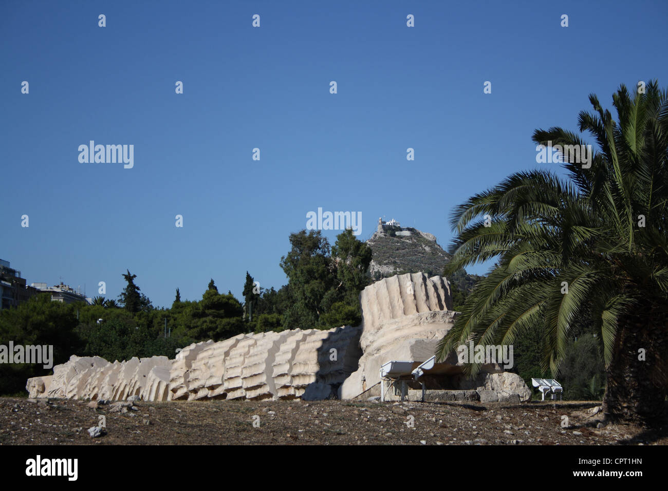 A fallen column from The Temple of Zeus Olympia. Stock Photo