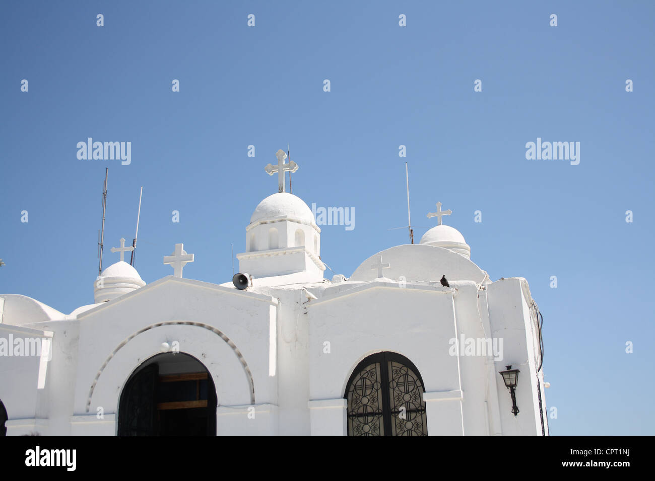 A white church in Greece. Stock Photo