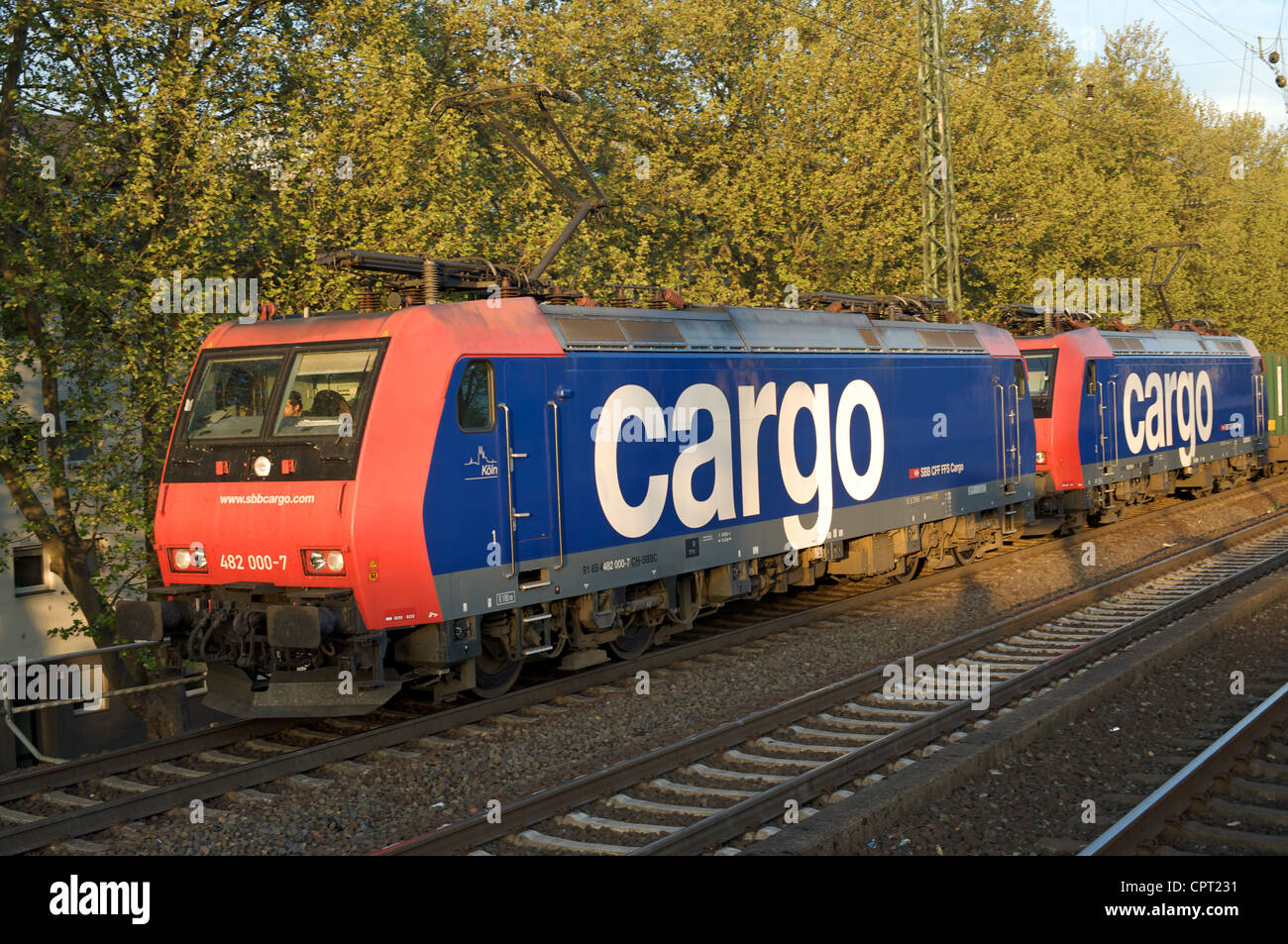 SBB cargo train running south through Cologne Germany Stock Photo