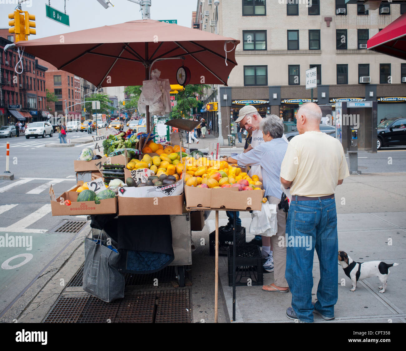 A fruit and vegetable stand in the Chelsea neighborhood of New York on
